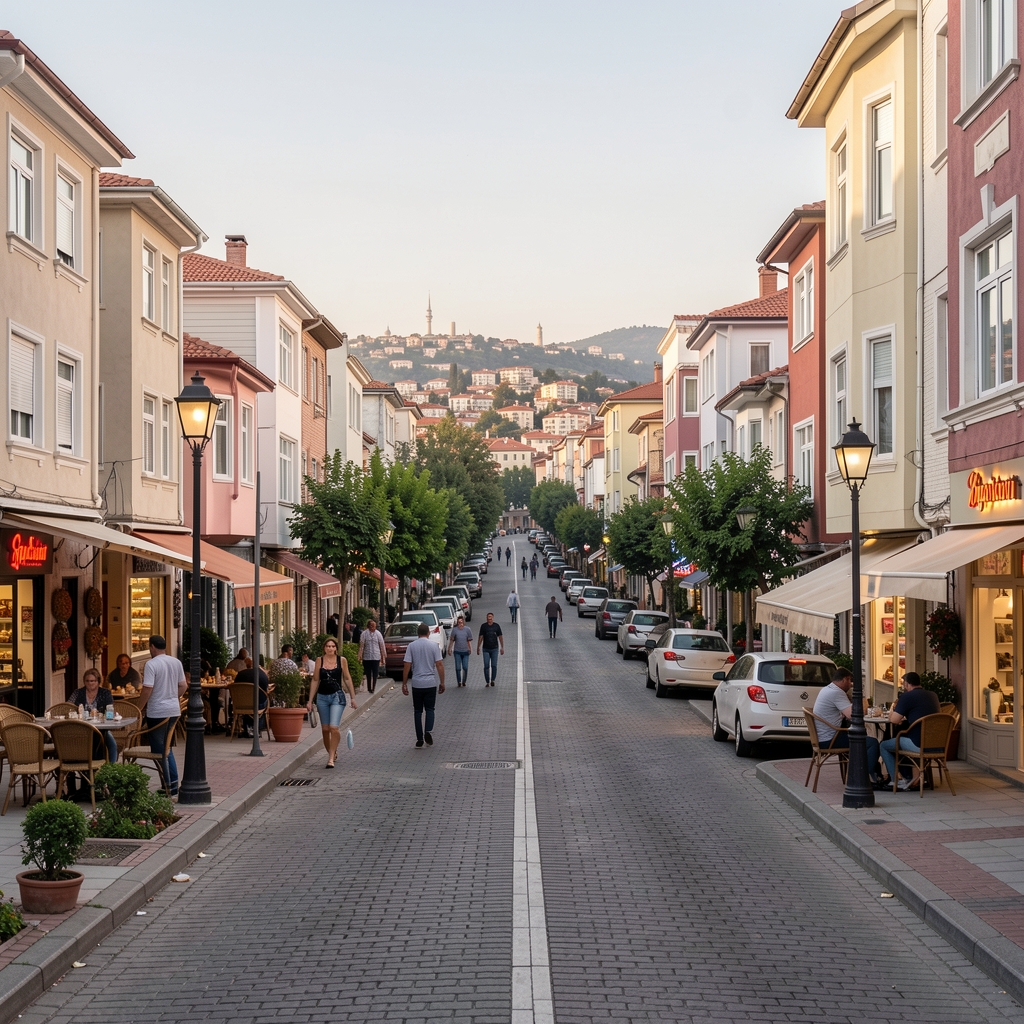 İstanbul Şişli Gültepe Mahallesi'ndeki Aspect ofis binasının cam cepheli modern girişi, önünde şehir manzarasına açılan teras ve yeşil bitkiler